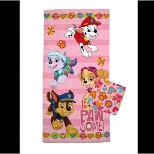 Paw Patrol Bath Towel Washcloth Set, Kids 2 Pc Cotton Super Soft Nickelodeon New